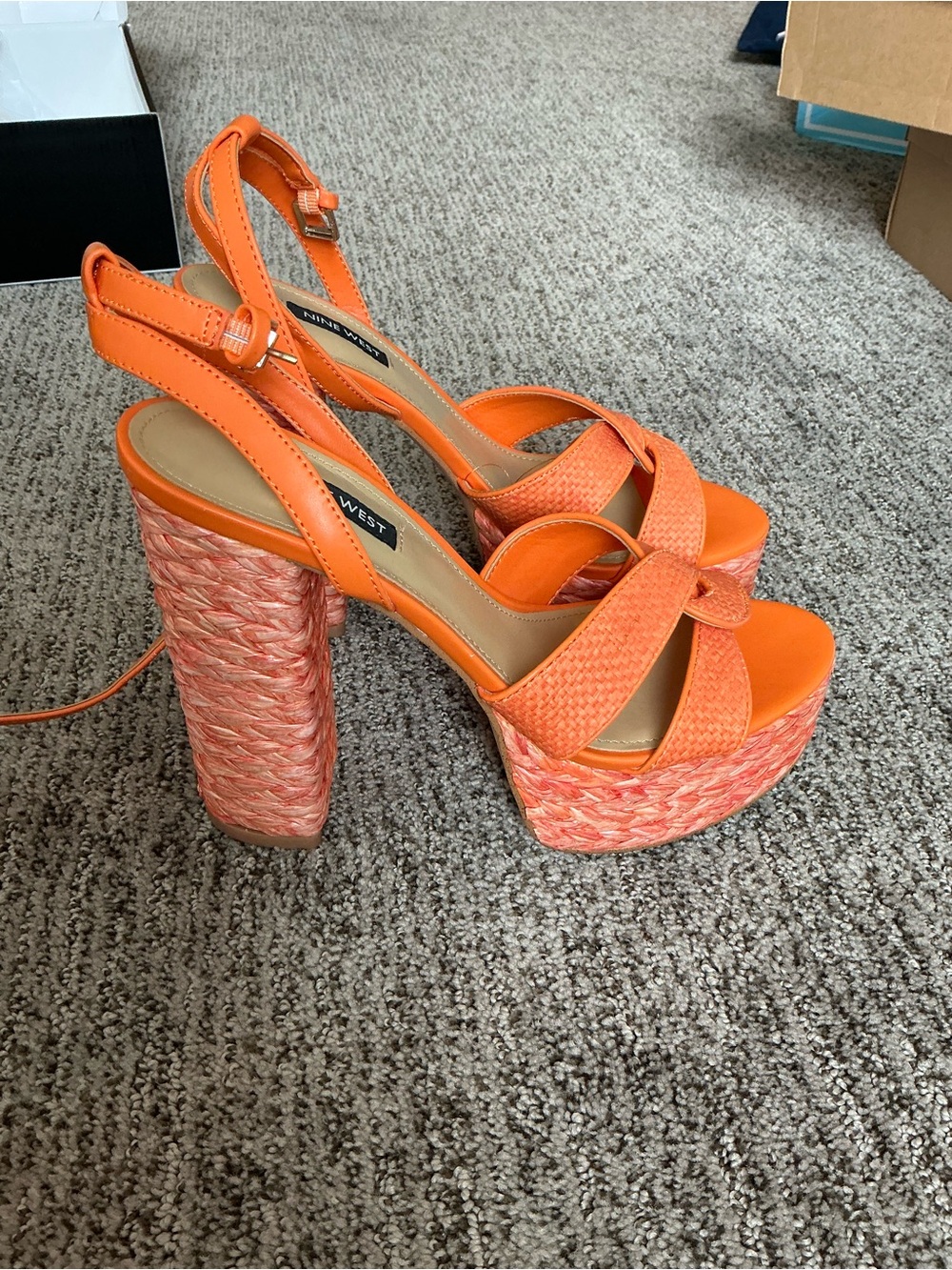 Nine West Orange Braided Platform Slingback Sandals